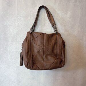B. Makowsky Genuine Soft Leather Bag Tassel Chain Shoulder Satchel Brown